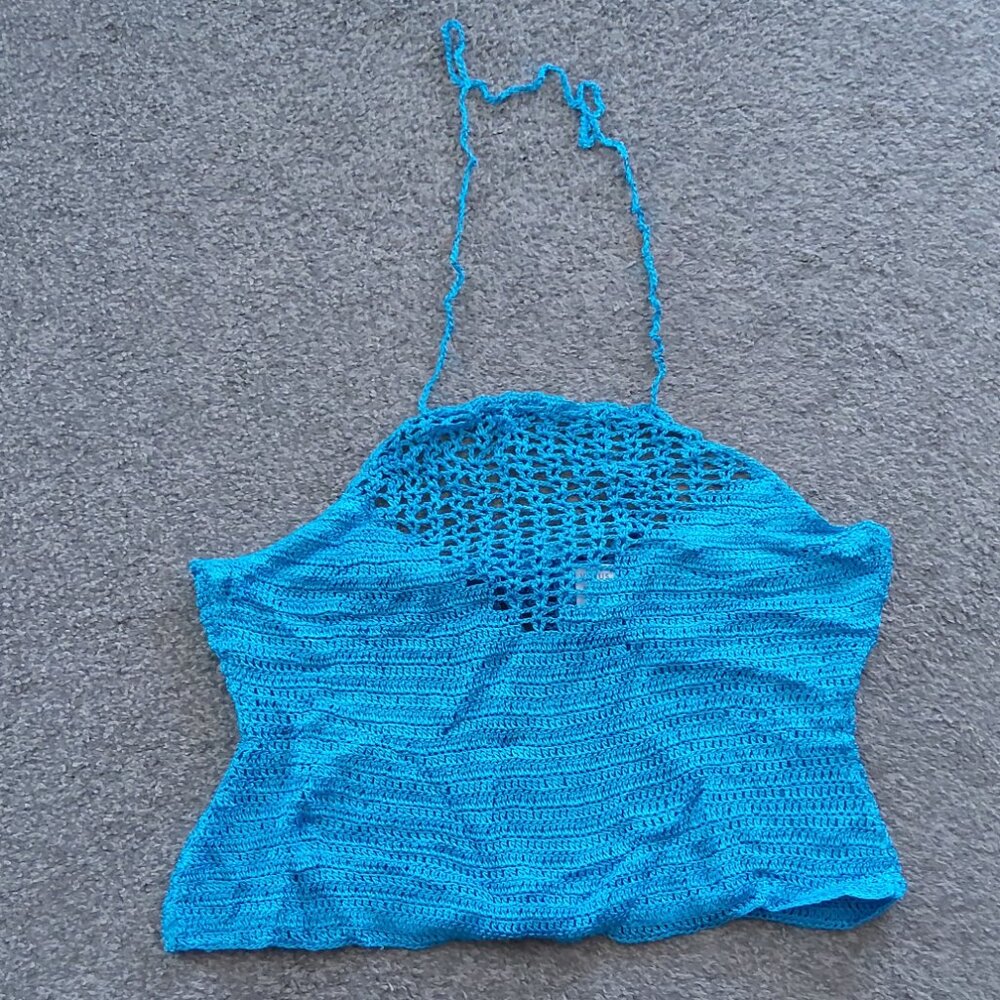 VENUS BLUE CROCHET HALTER TOP